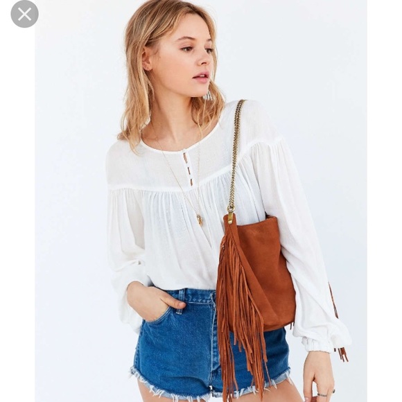 Urban Outfitters Handbags - Exote Suede Fringe Shoulder Bag with Metal Strap